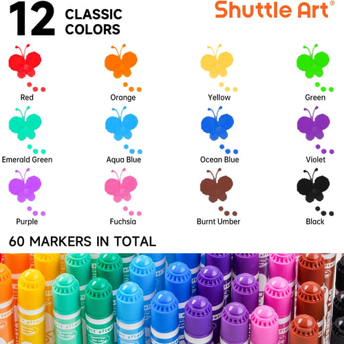 Shuttle Art 60 Pack Dot Markers, 12 Colors x 5 Sets Washable Bingo Daubers, Fun Art Supplies for Kids and Preschoolers, Non Toxic Water-Based