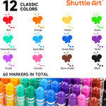 Shuttle Art 60 Pack Dot Markers, 12 Colors x 5 Sets Washable Bingo Daubers, Fun Art Supplies for Kids and Preschoolers, Non Toxic Water-Based