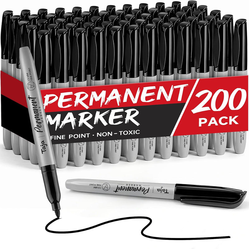 Taja (100 Counts) Permanent Markers, Fine Tip, Black, Quick-Drying and Fade-Resistant Bulk Marker Set for Writing and Sketching on Wood, Plastic, Metal, Glass, Perfect for School and Office Supplies