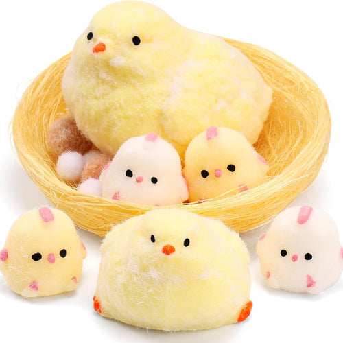 6Pcs Taba Handmade Squishy Chick Toys Stress Relief Squeeze Toy. Cute Sensory Toys. Handmade Soft Silicone StickyToys. Bouncy Stress and Relaxation Toys. Stretchable Springy Toys
