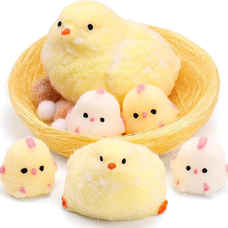 6Pcs Taba Handmade Squishy Chick Toys Stress Relief Squeeze Toy. Cute Sensory Toys. Handmade Soft Silicone StickyToys. Bouncy Stress and Relaxation Toys. Stretchable Springy Toys