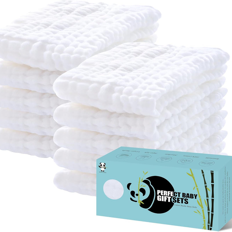 HIPHOP PANDA Large 100% Cotton Muslin Baby Burp Cloths - Reinforced Edges | 20 x 10 In Pre-Washed Ultra Absorbent and Soft Baby Essentials Drool Rags for Newborn Boy Girl - 10 Pack, Earth Tones