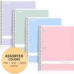 SUNEE Spiral Notebooks College Ruled, 1-Subject, 4 Pack, 8 x 10-1/2 in, 70 Sheets, 3-Hole Punched 70gsm Paper, Pastel Pink, Purple, Blue, Green for School, Home & Office, Writing Journal