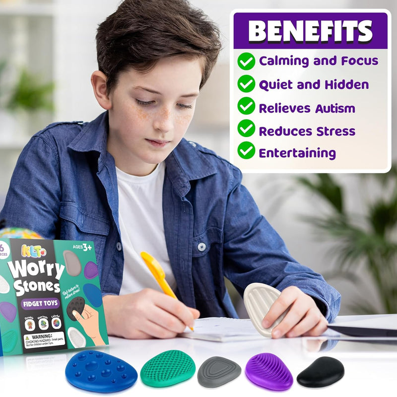 Fidget Toys Adults Sensory Stone: 6-Pack Textured Calming Worry Stones for Stress Relief