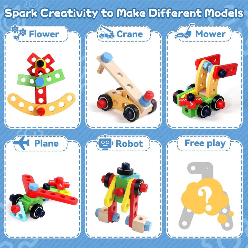 Educational Montessori Tool Set for 3-5 Year Old Boys and Girls, 44 Pcs Wooden STEM Toys with Drill and Apron