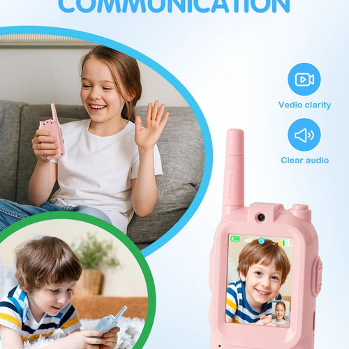 Pink-and-Blue 2-Pack Rechargeable Walkie Talkie for Kids with Video and Voice Changer, HD Camera, and Long Range