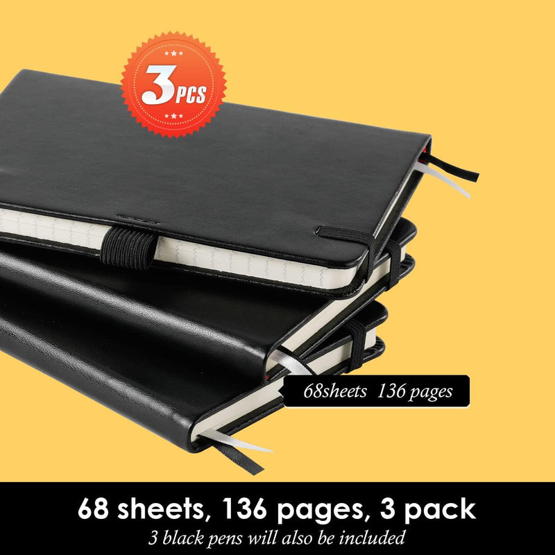 NIRMIRO (3 Pack) Pocket Notebook Small Journal with Pen, 3.7" x 5.7", A6 Mini Notebook for Women Men Work Writing, Hardcover Small Pocket Notepad with 100Gsm Premium Thick Lined Paper, Black Leather