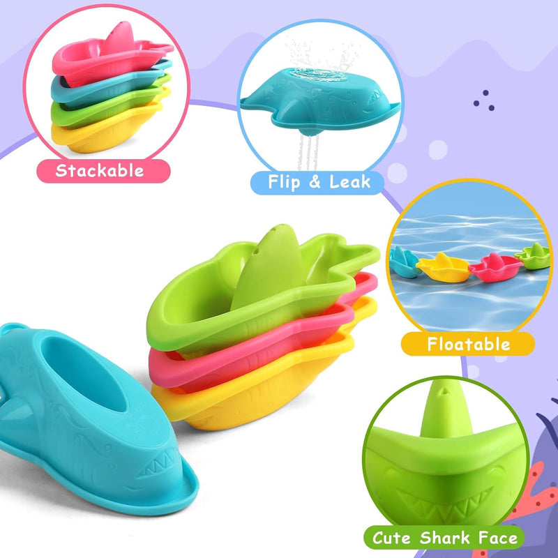 Baby Bath Toys, Mold Free Bath Toys Toddlers 2-4 | Stacking Boat Sensory Water Table Toys and Toddler Pool Toys as Gifts for Boys and Girls Ages 1-3