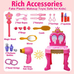 Toddler Vanity Magic Makeup Set Table & Chair Girl Toy Automatically Mirror with Music Light Pink Toys for 3 4 5 Year Old Girl Hair Salon Pretend Play Princess Dress Up Playset Valentine Gift Age 3-5