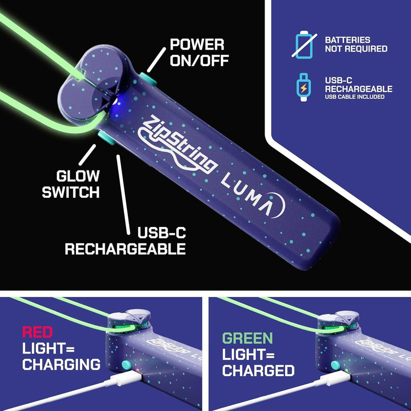 ZipString Luma: Patented Glow-in-the-Dark Toy with Built-in LED for Endless Shapes, Tricks, and STEM Fun