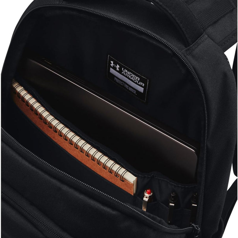 Under Armour Unisex-Adult Hustle 6.0 Backpack, (002) Black/Black/White, One Size Fits Most
