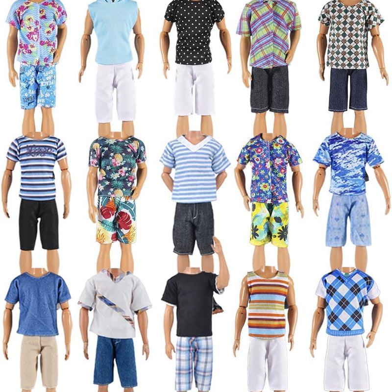 E-TING 10-Item Fantastic Pack = 5 Sets Fashion Casual Wear Clothes Outfit for boy Doll with 5 Pairs Shoes (Leather Jacket + Casual Wear Clothes + Swimwear)