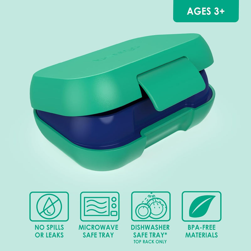Bentgo Kids Snack Leak-Proof 2 Compartment Bento-Style Container | For Snacks & Small Meals, Easy-Open Latch, Dishwasher Safe, BPA-Free for School, Daycare, & Sports, Ages 3+ (Green/Navy)