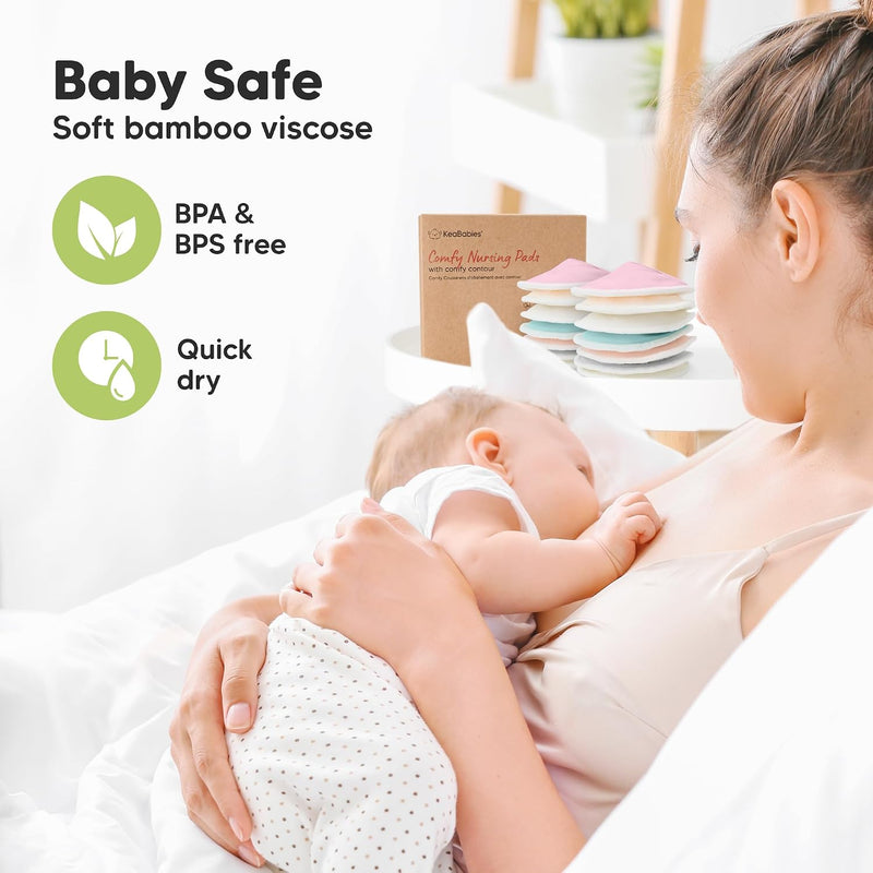 Organic Nursing Pads, 14 Washable Breast Pads,Wash Bag (Pastel Touch, L 5") | Viscose Derived from Bamboo, Breast Pads for Breastfeeding, Reusable Nipple Covers, Breastfeeding Essentials, Soft, Absorbent