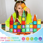 OugerToy 104PCS Magnetic Tiles STEM Building Blocks for Kids Ages 3-9, Educational Stacking Toys with Car Bases