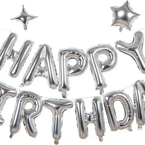 Silver Happy Birthday Aluminum Foil Balloon Decoration Kit for Kids and Adults
