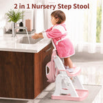 Meulife Potty Training Seat, Upgrade 2 in 1 Potty Training Toilet for Toddler, Toddler Toilet Seat for Boys Girls with Support Bar, Anti-Slip Pad and Step Stool (Pink)