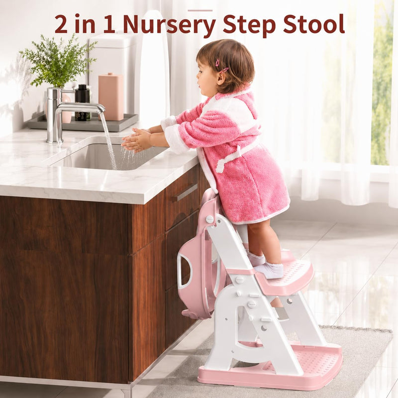Meulife Potty Training Seat, Upgrade 2 in 1 Potty Training Toilet for Toddler, Toddler Toilet Seat for Boys Girls with Support Bar, Anti-Slip Pad and Step Stool (Pink)