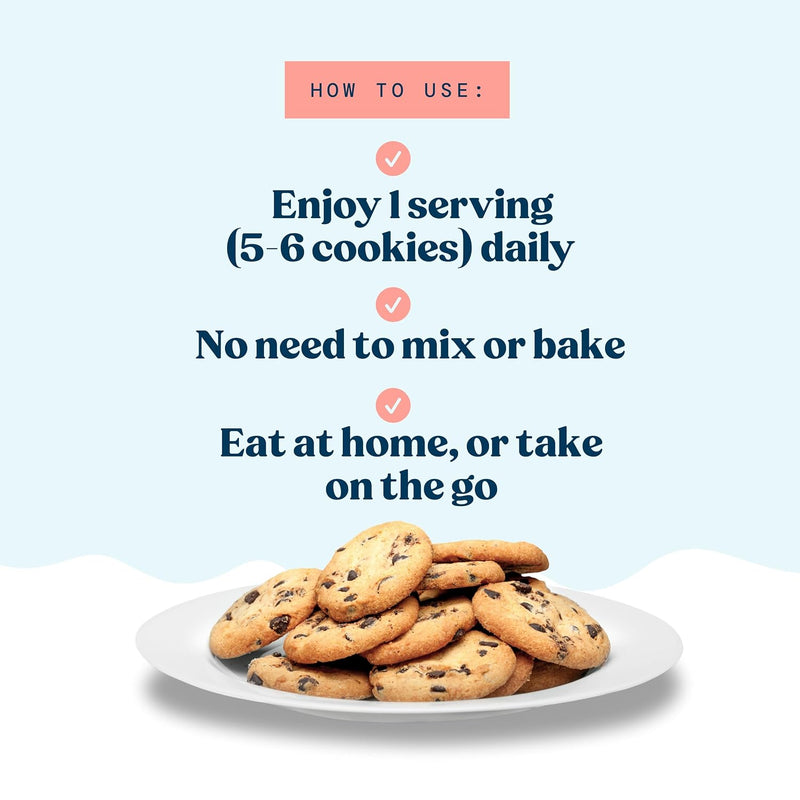Lactation Cookies Breastfeeding Supplement - Chocolate Chip - Support Mothers Breast Milk Supply Increase - with Brewers Yeast Powder, Oat Flour, and Flax for Lactation - Fenugreek Free - 10oz