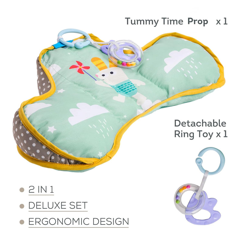 Taf Toys Baby Tummy Time Support Pillow | Comfortable, Ergonomic Design for 2-6 Month Olds, Detachable Toys