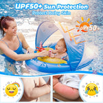 LAYCOL Baby Pool Float with Canopy UPF50+, 120°Adjustable Sun Protection and Anti-Tip Safety Seat, Inflatable Toddler Floaties Infant Pool Float with Animal Pool Toys, Baby Beach Essentials for 6-36M