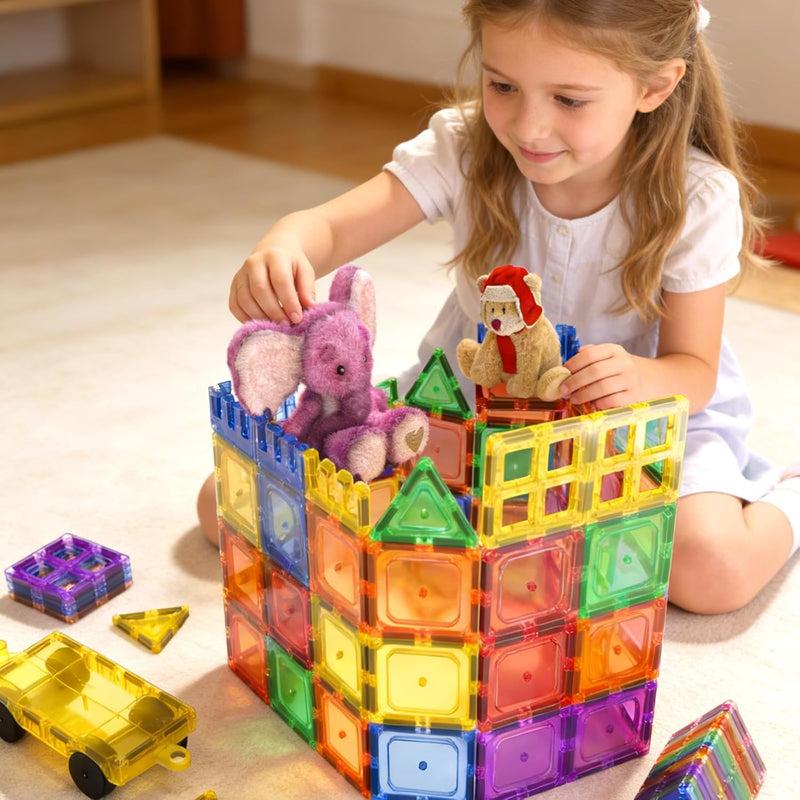 Coodoo 60 PCS Magnetic Building Tiles for Kids STEM Toy Preschool Kindergarten Toddler Toy Development