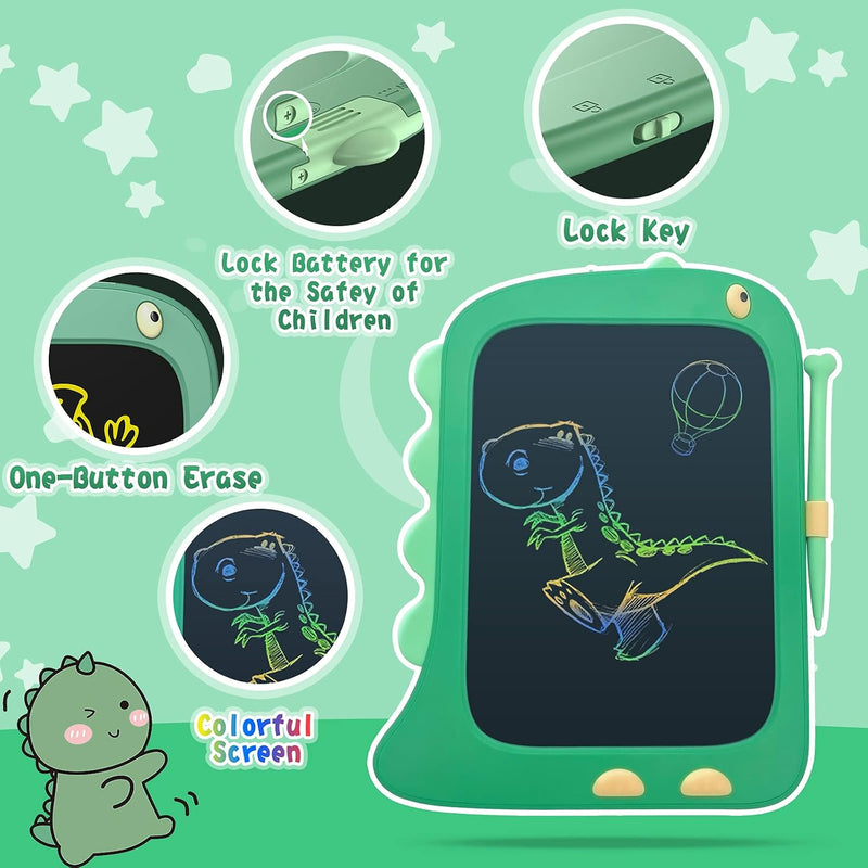 8.5 Inch LCD Doodle Board Tablet Toy - Green Dinosaur Drawing Pad for Kids 2-6 Years Old - Christmas and Birthday Gifts