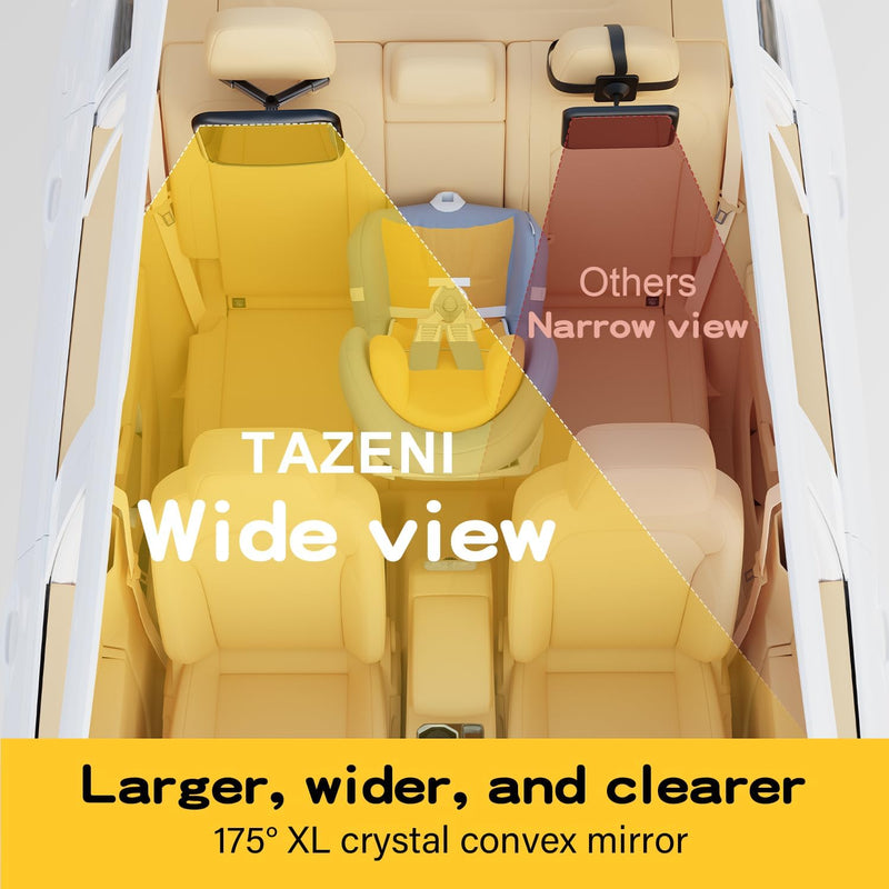 TAZENI Baby Car Mirror for Rear Facing Car Seat, Patented Stable Hook Clip | Shatterproof, 360° Rotation, Crystal Clear View, Easy Install, Crash-tested, Baby Shower Gifts for Infants Safely, Black