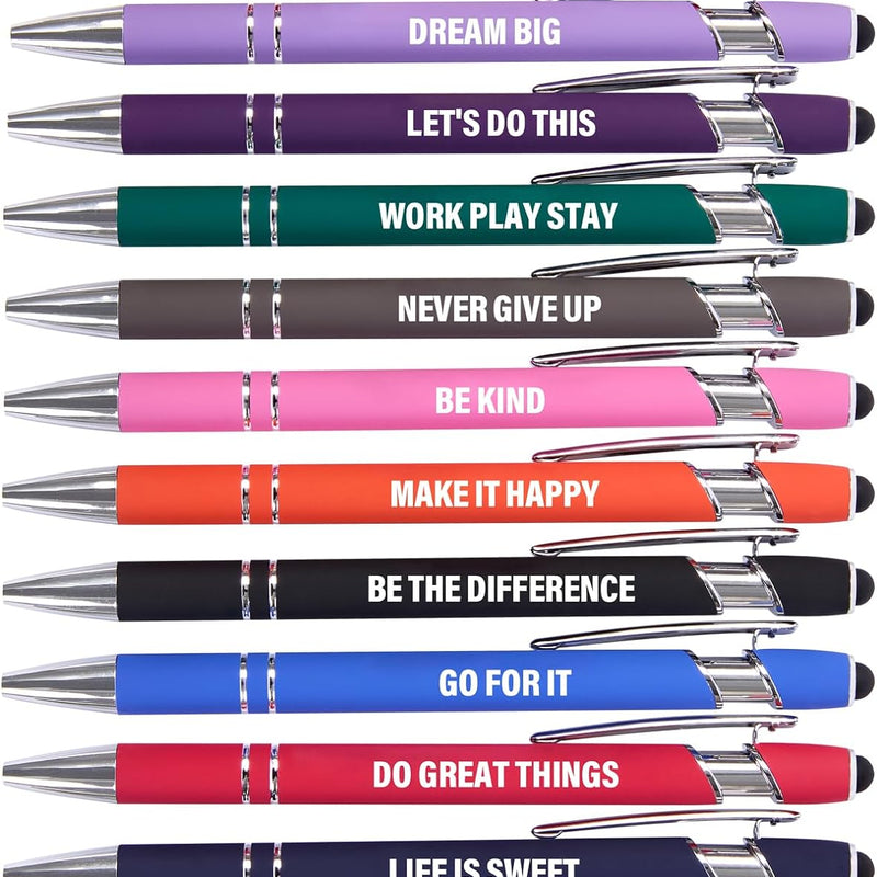 Actsun Funny Pens - 12 Pack Fine Point Smooth Writing Pens with Inspirational Tips, Black Ink, Touch Stylus Screens, Motivational Gift for Office & Desk Accessories