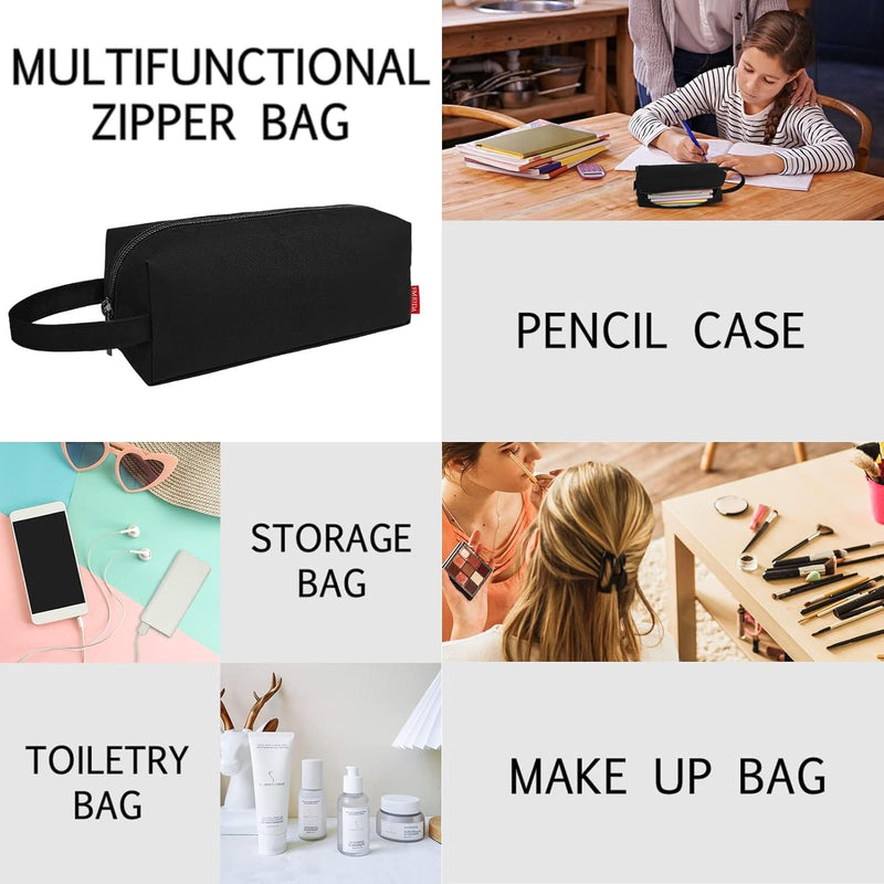 Fmeida Pencil Case Pouch - Water Resistant Pencil Pouch Portable Pencil Bag Simple Office Stationery Pouch with Handle Back to School Supplies - Black