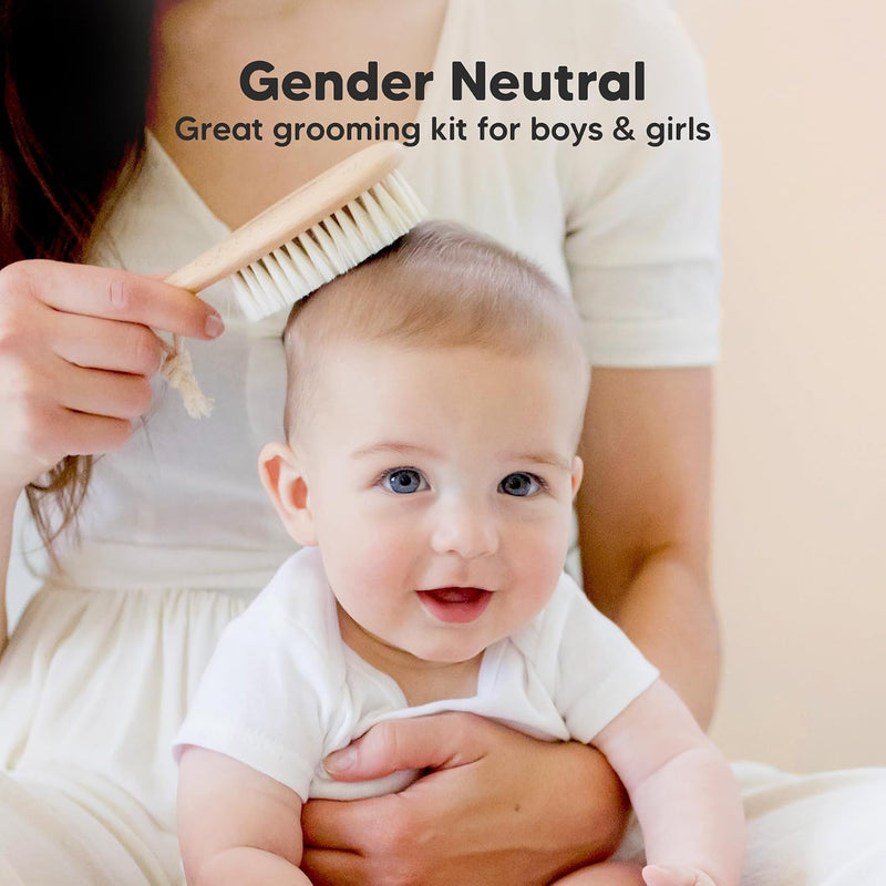 Wooden Baby Hair Brush for Toddler, Infant Cradle Cap (Walnut, Regular) | Soft Goat Bristles Brush for Newborn Girl, Boy Hair, Scalp, Styling, Gentle Grooming, Baby Comb, Baby Bath Essentials