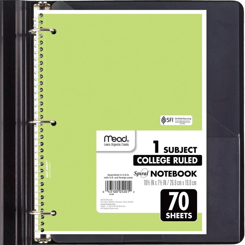 Mead Spiral Notebook, 6 Pack, 1 Subject, College Ruled Paper, 7-1/2" x 10-1/2", 70 Sheets per Notebook, Assorted Pastel Colors (830049)