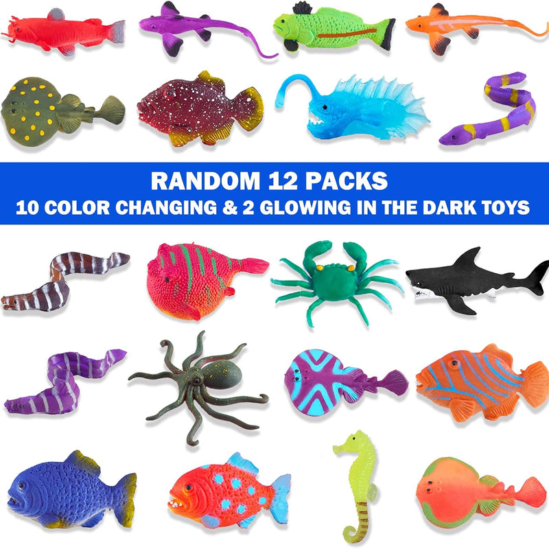 Color Changing No Hole Bath Toys with 2 Glow in The Dark Toys & Bath Book | Bath Toys for Kids Toddlers, Color Changing Squishy Sea Animal Bathtub Toys, Water Table Toys Sea Creatures Fish Toys