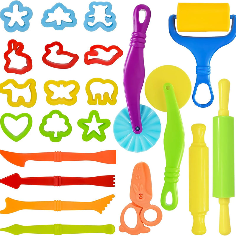 LCY WEDSHI Dough Tool Set for Kids, 9-Piece Plastic Dough Accessories Kit for Ages 4-8, Safety Scissors and Rollers Included
