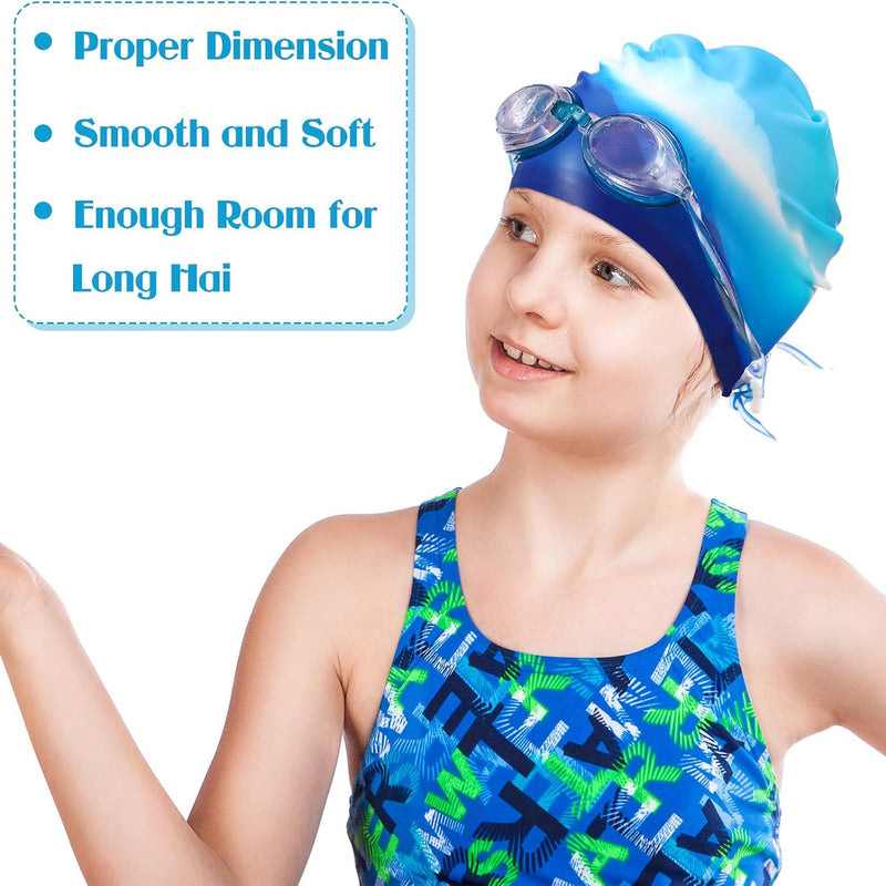 Zhanmai 3 Pieces Kids Swim Caps for Girls Boys Age 4-16 Silicone Swimming Cap Long Hair Teens Youths with Long Curly Hair Braids Dreadlocks Large Waterproof Pool Swim Hat
