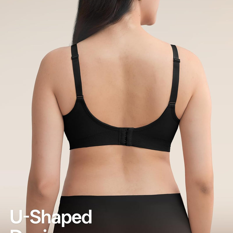 Angelhood Women Nursing Bras for Breastfeeding 5 Pack, Maternity Sleep Bra | Seamless Pregnancy Full Bust Bralettes with Extenders, Wireless V Neck Bralette, Ultra Comfort Postpartum Essentials Bra Pack