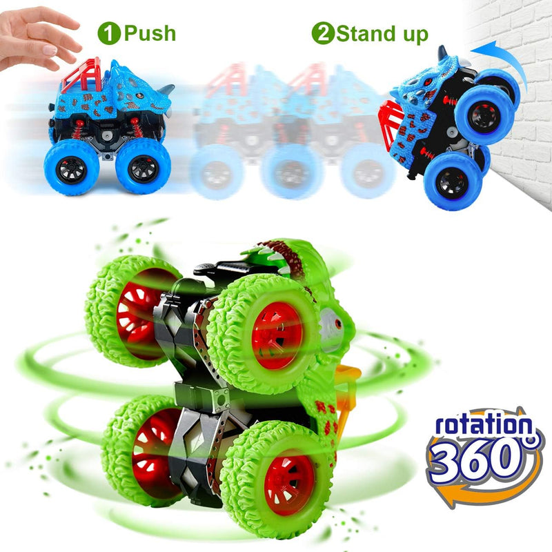 LODBY 2-pack Dinosaur Truck Toys for 2-6 Year Old Boys, Push and Go Cars for Toddlers