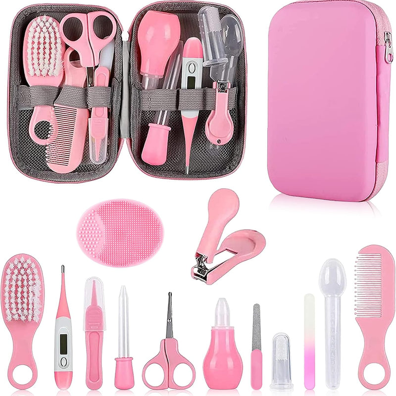 Baby Grooming Kit, Infant Safety Care Set with Hair Brush Comb Nail Clipper Nasal Aspirator,Baby Essentials Kit for Newborn Girls Boys (Blue)