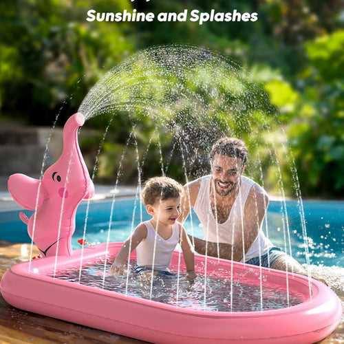 QPAU Elephant Splash Pad for Toddlers 1-3, Inflatable Sprinkler Pool for Outdoor Play