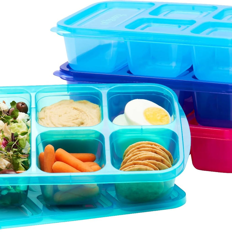 Bentgo Easyboxes - Reusable 5-Compartment Food Containers, Stackable 8-Piece Set, 4 Trays & 4 Lids, BPA-Free Food Storage for Meal Prep, School, & Work; Lunch Boxes w/Patented Design (Jewel Brights)