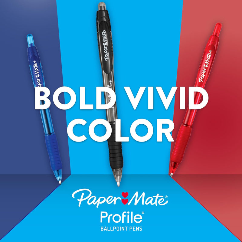 Paper Mate Profile Retractable Ballpoint Pens, Bold Point (1.4mm), Black Ink, 12 Count - Writing, Journaling, Office Supplies