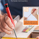 Nicpro Carpenter Pencil with Sharpener, Mechanical Pencils Set with 26 Refills, Deep Hole Marker for Construction, Heavy Duty Woodworking Tools for Architect (Black, Red) - With Case