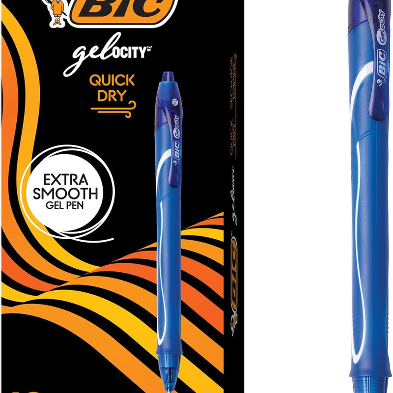 BIC Gelocity Quick Dry Blue Gel Pens, Medium Point (0.7 mm), School Supplies for Students and Teachers, with Full Grip, 12-Count Pack in Blue