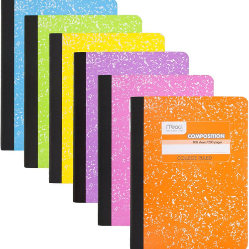 Mead Composition Notebook, College Ruled 7.5" x 9.75" Paper, 100 Sheets, Assorted Colors, 6 Pack (850106-ECM)