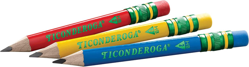 Ticonderoga My First Short Triangular Wood-Cased Pencils, #2 HB Soft, With Erasers, Primary Colors, 12 Count