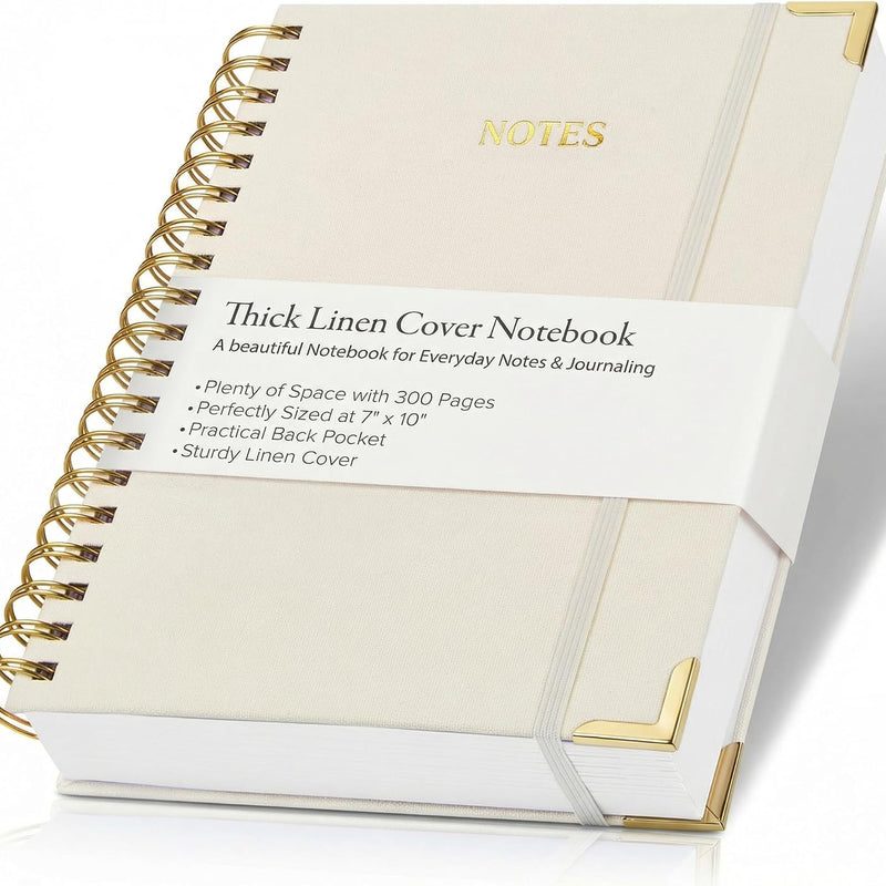 Aesthetic Thick Spiral Notebook Journal For Women in B5 Format - Modern Linen Hardcover College Ruled Note Book With 300 Lined Pages - Perfect For Writing And Staying Organized at Work or School