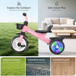 Umatoll Carbon Steel Tricycle for Toddlers 2-5 Years, Adjustable Outdoor Toy with Light-Up Wheels, Stable Ride, Dual Baskets
