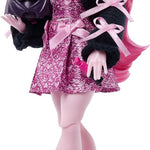 Monster High Doll, Draculaura in Pink Bow Dress and Black Cardigan with Pet Bat Count Fabulous and 7 Accessories Like Ramen, Lipstick and Purse