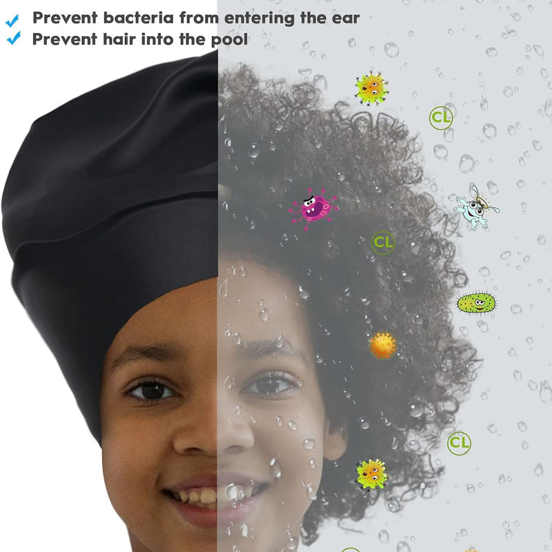 2 Pack Kids Swim Cap for Long Hair, Large Silicone Waterproof Swimming Cap for Age 3-15 Kids Girls Boys Toddler Children Youth Teen, Swim Hat for Braids and Dreadlocks, Keep Hair Dry