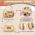 Montessori Busy Board with LED Lights & 12 Buttons, Portable Travel Toy for Toddlers 1-3 Years